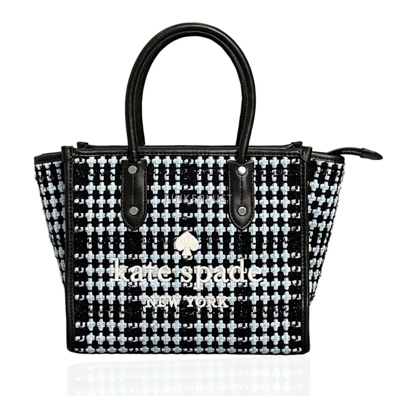 tas satchel Kate Spade K4685 Small Tote Blue Multi Tweed Fabric Satchel Tinkerlust